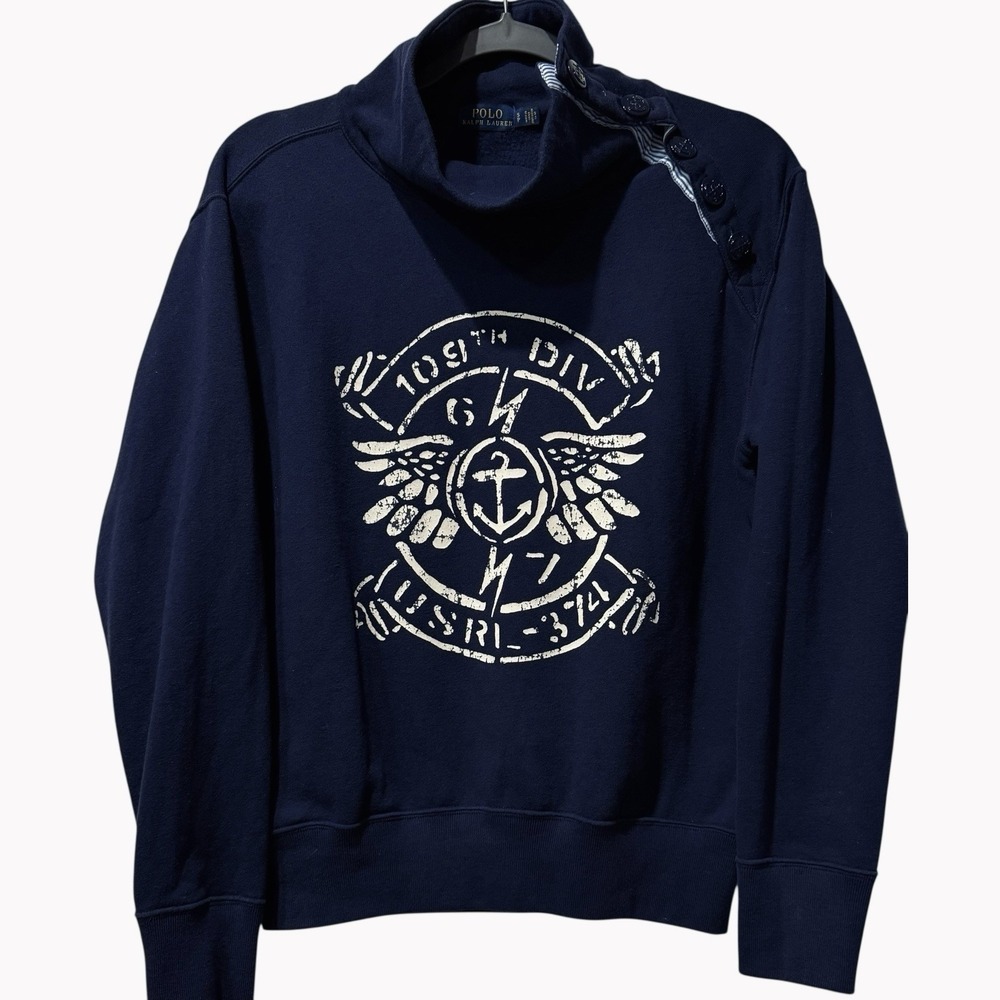 Ralph Lauren  Funnel Neck Polo Coastal Nautical Anchor Graphic Sweatshirt‎ Small